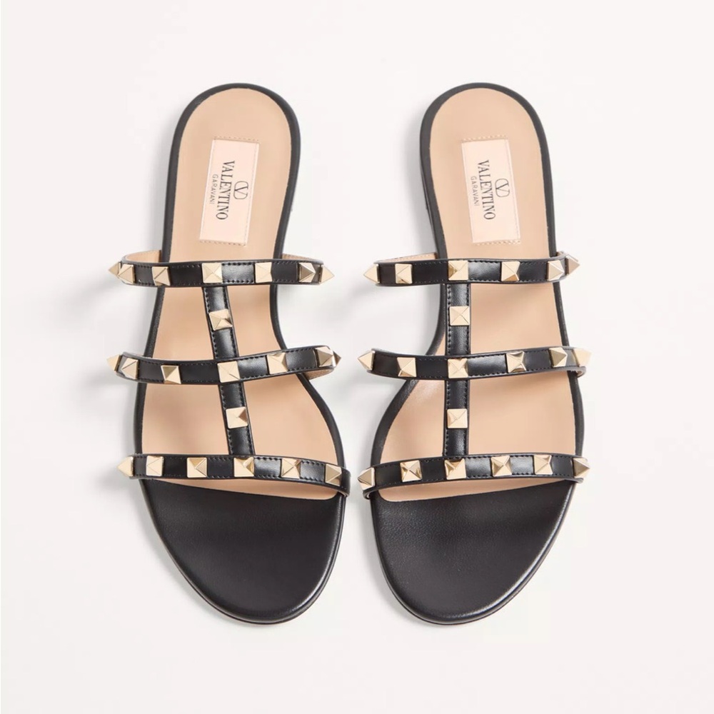 Valentino Garavani Black and Gold Studded Sandals